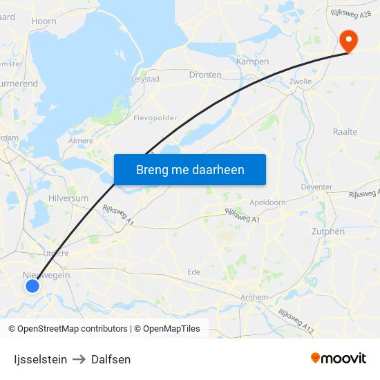Ijsselstein to Dalfsen map