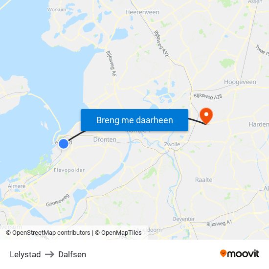 Lelystad to Dalfsen map