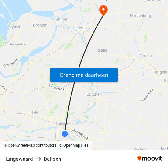 Lingewaard to Dalfsen map