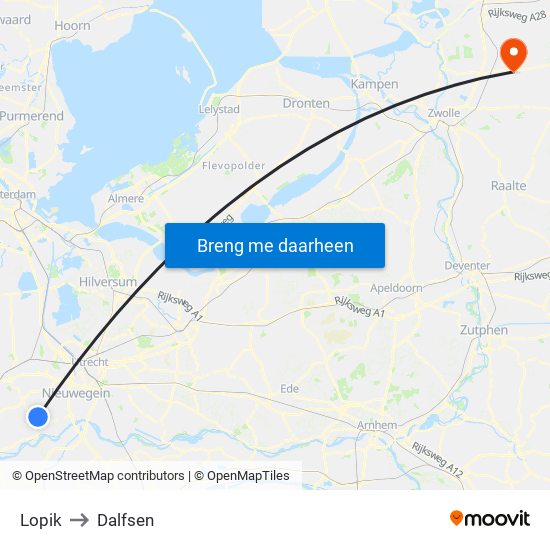 Lopik to Dalfsen map