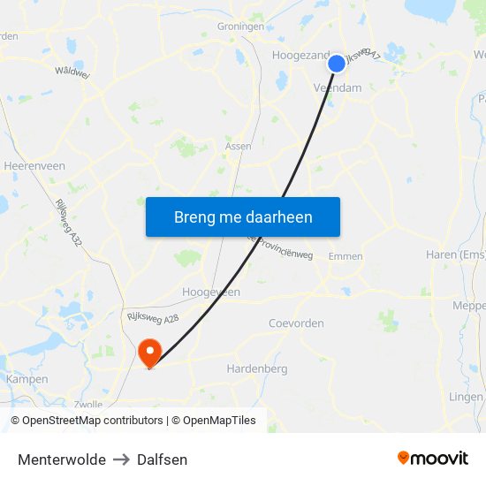 Menterwolde to Dalfsen map