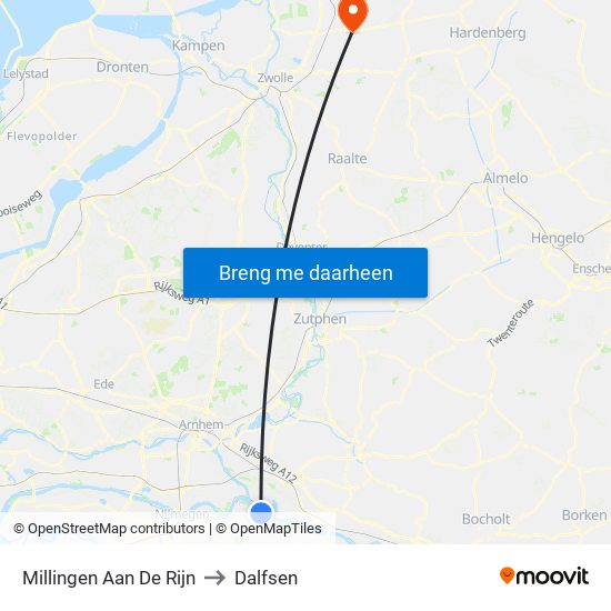 Millingen Aan De Rijn to Dalfsen map