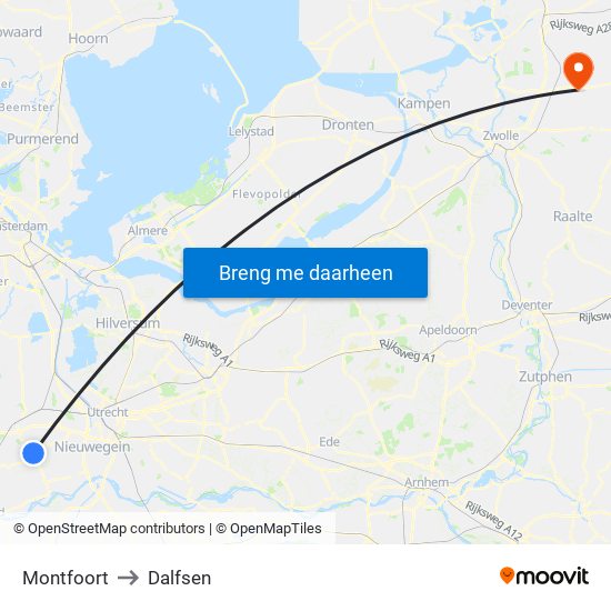 Montfoort to Dalfsen map