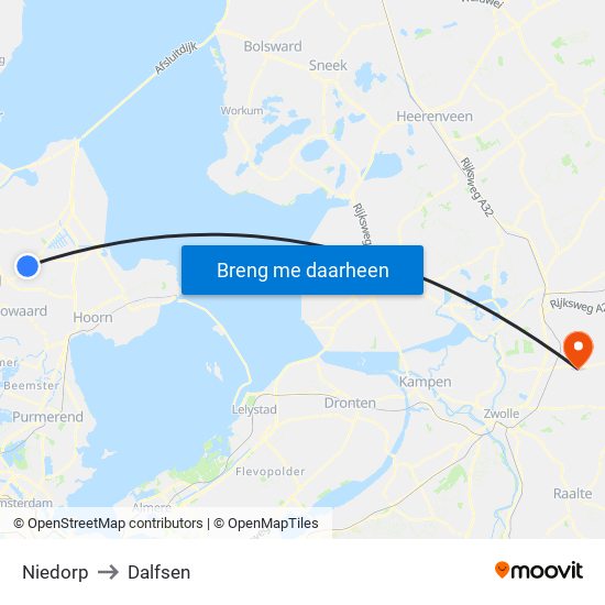 Niedorp to Dalfsen map