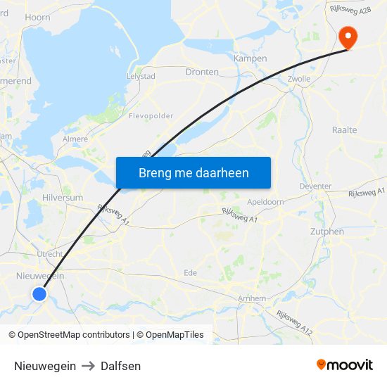 Nieuwegein to Dalfsen map