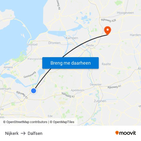 Nijkerk to Dalfsen map