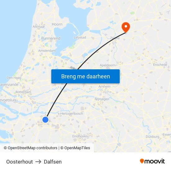 Oosterhout to Dalfsen map