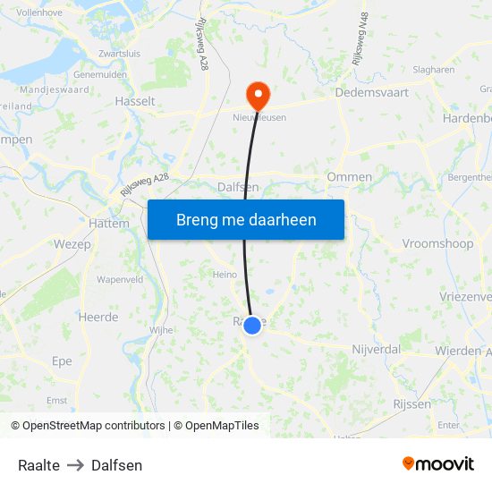 Raalte to Dalfsen map