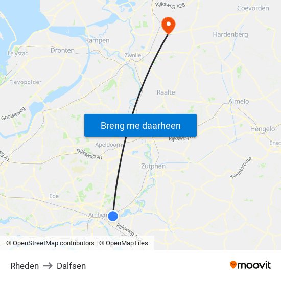 Rheden to Dalfsen map