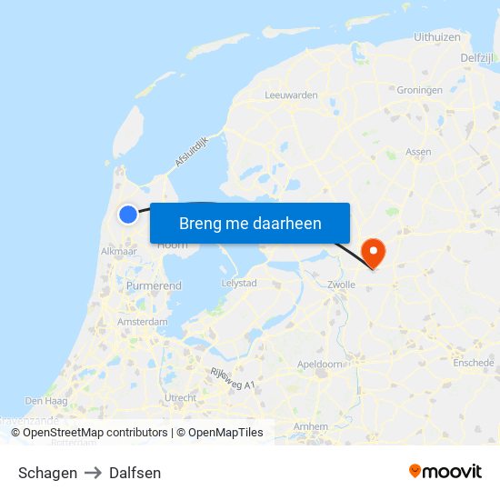 Schagen to Dalfsen map