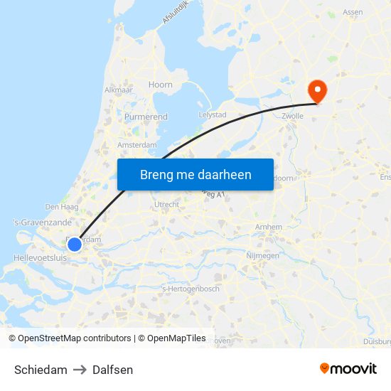 Schiedam to Dalfsen map