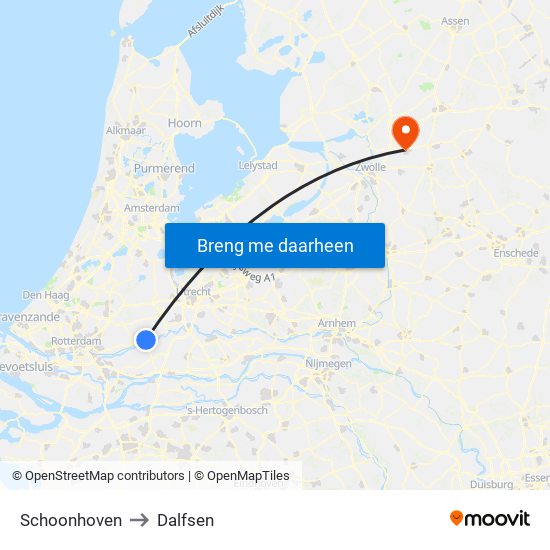Schoonhoven to Dalfsen map