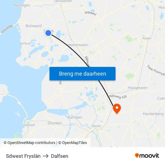 Sdwest Fryslân to Dalfsen map