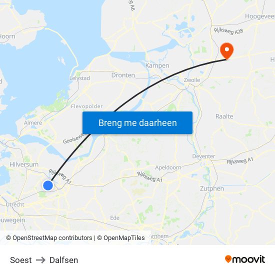 Soest to Dalfsen map