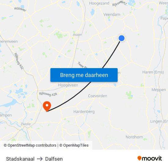 Stadskanaal to Dalfsen map