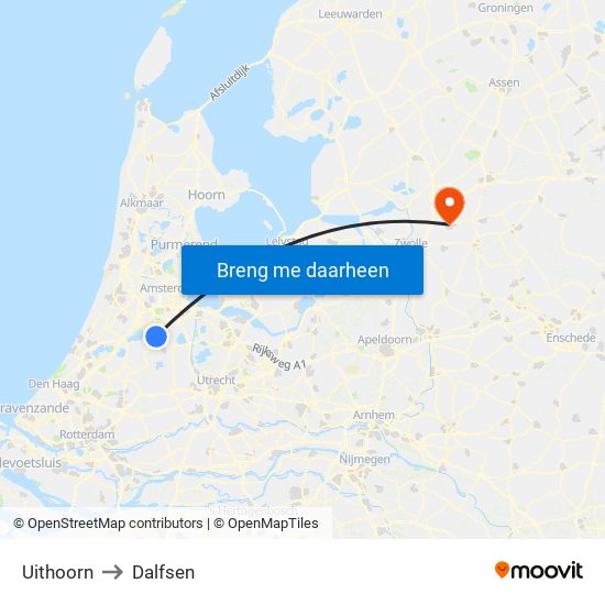 Uithoorn to Dalfsen map
