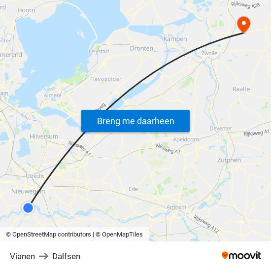Vianen to Dalfsen map