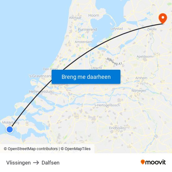 Vlissingen to Dalfsen map