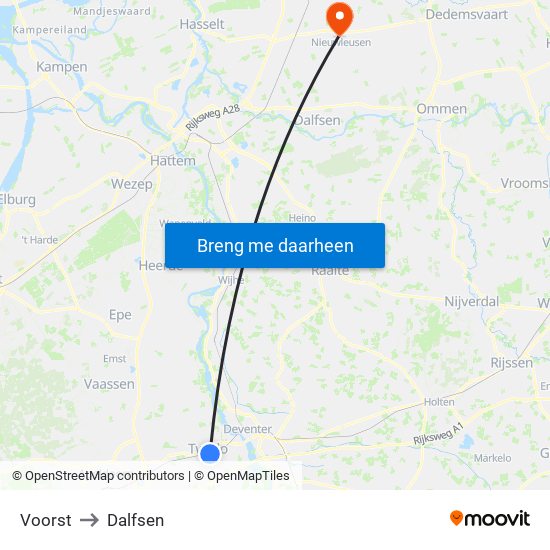 Voorst to Dalfsen map