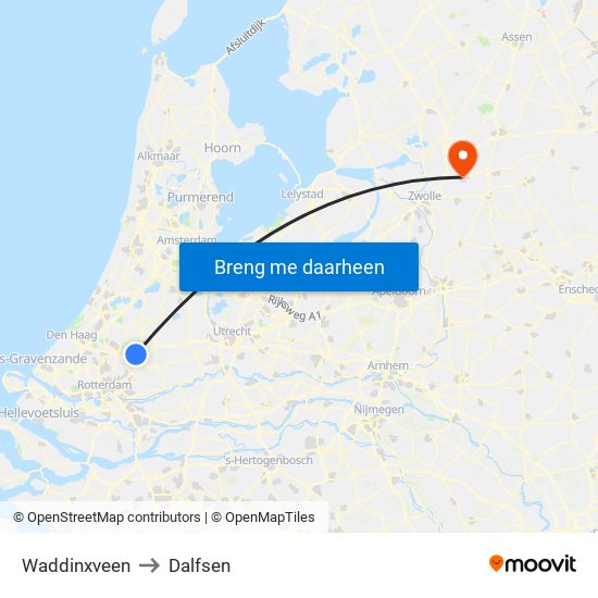 Waddinxveen to Dalfsen map