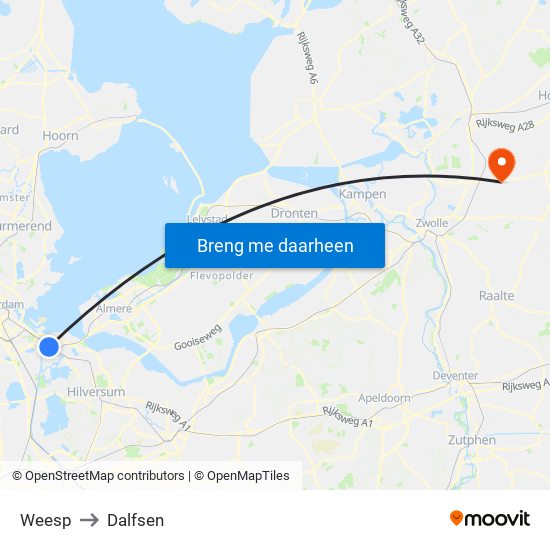 Weesp to Dalfsen map