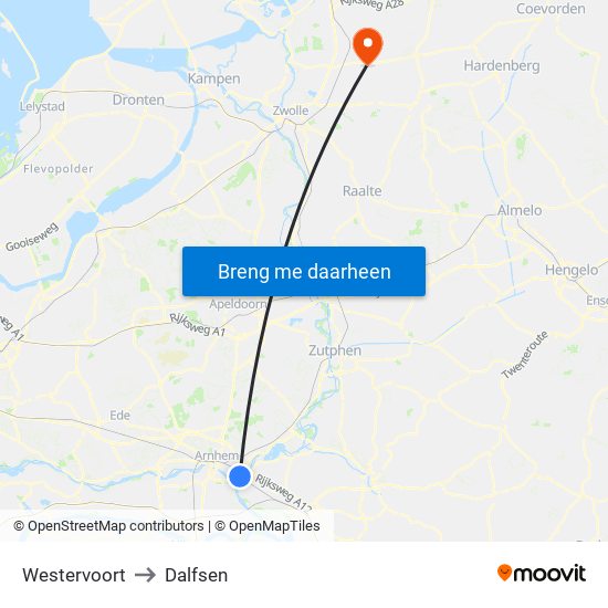 Westervoort to Dalfsen map