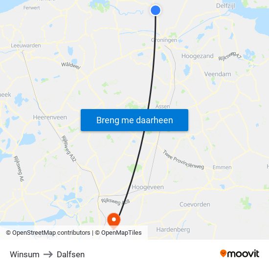 Winsum to Dalfsen map