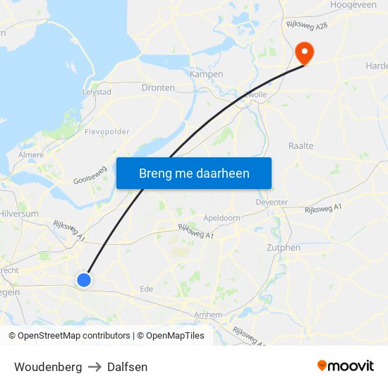 Woudenberg to Dalfsen map