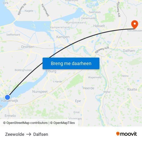 Zeewolde to Dalfsen map