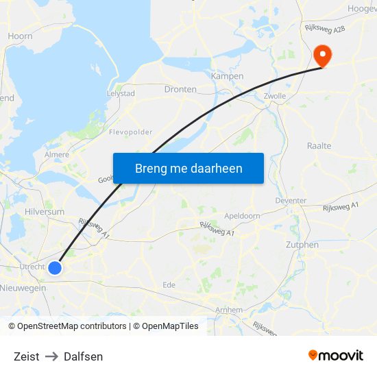 Zeist to Dalfsen map