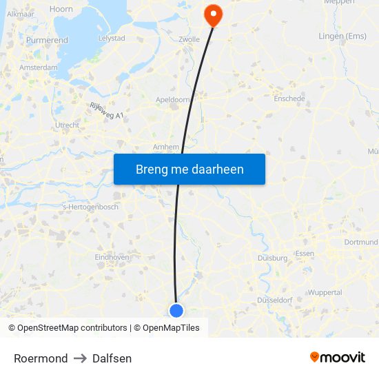 Roermond to Dalfsen map