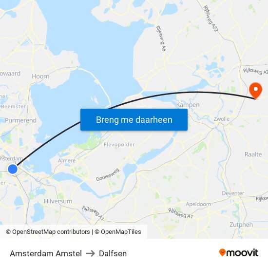Amsterdam Amstel to Dalfsen map