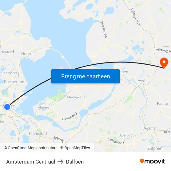 Amsterdam Centraal to Dalfsen map