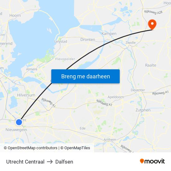 Utrecht Centraal to Dalfsen map