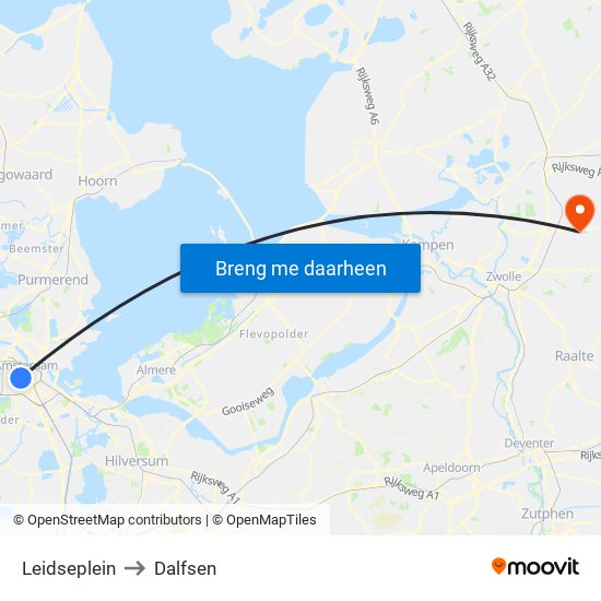 Leidseplein to Dalfsen map