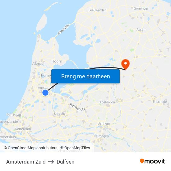 Amsterdam Zuid to Dalfsen map