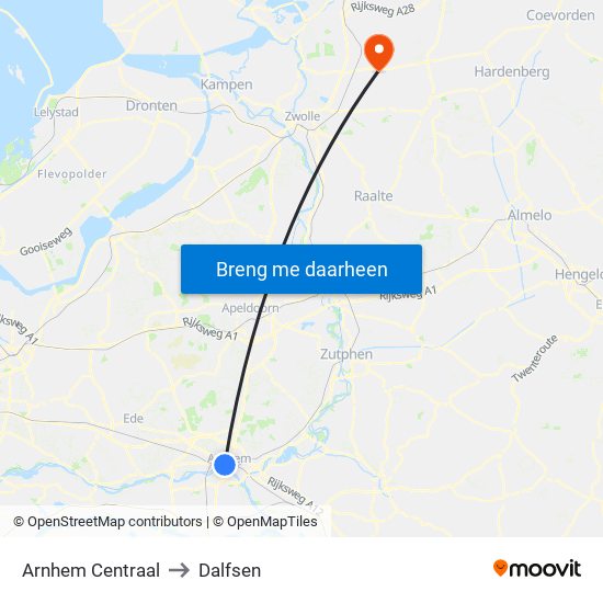 Arnhem Centraal to Dalfsen map