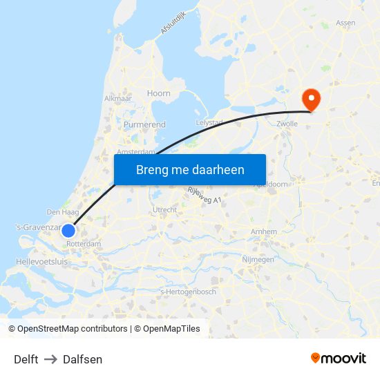 Delft to Dalfsen map