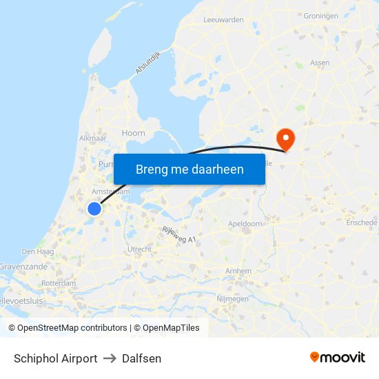 Schiphol Airport to Dalfsen map