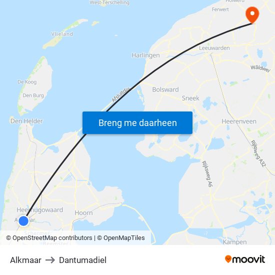 Alkmaar to Dantumadiel map