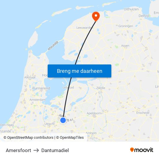 Amersfoort to Dantumadiel map