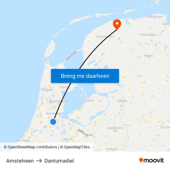 Amstelveen to Dantumadiel map