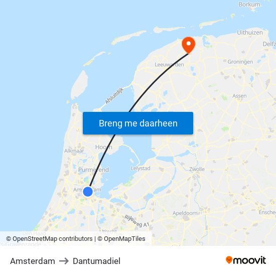 Amsterdam to Dantumadiel map