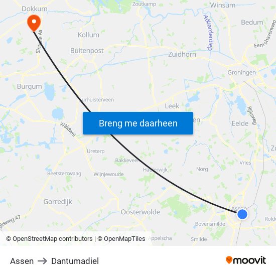 Assen to Dantumadiel map