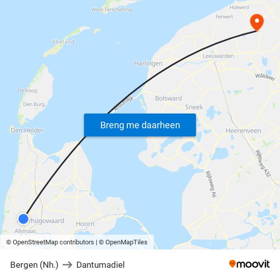 Bergen (Nh.) to Dantumadiel map