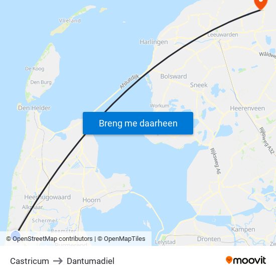 Castricum to Dantumadiel map