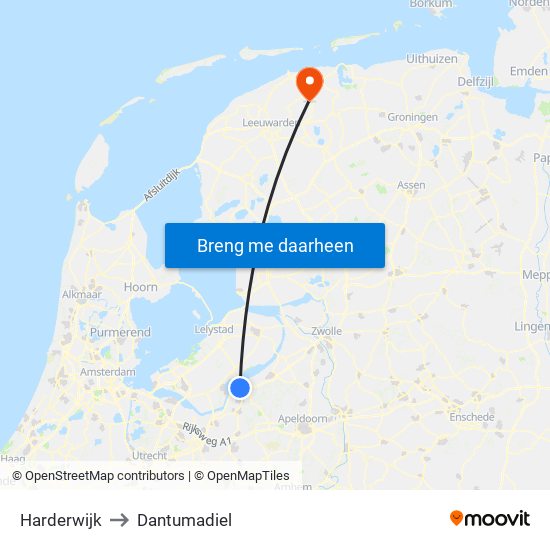 Harderwijk to Dantumadiel map