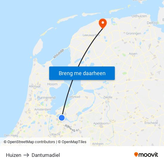 Huizen to Dantumadiel map