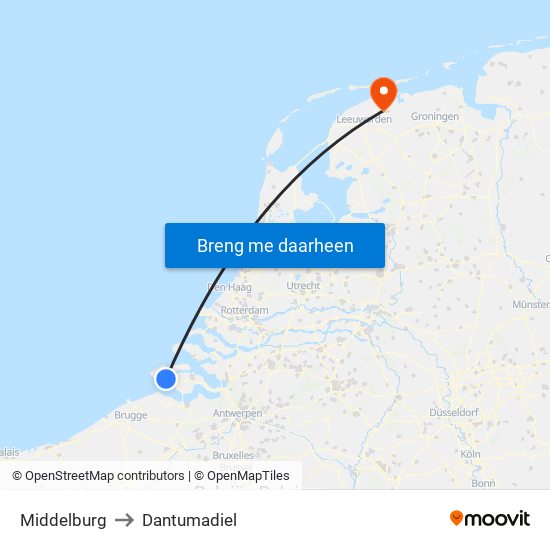 Middelburg to Dantumadiel map
