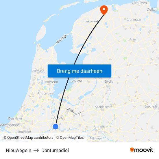 Nieuwegein to Dantumadiel map